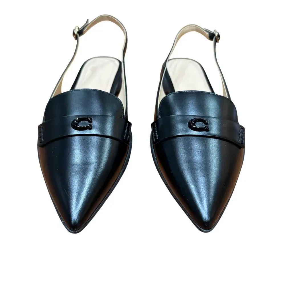 Coach Carrie Pointed Toe Slingback Flat shoe Sz 11 Wmn. Blk leather luxury - Picture 2 of 7